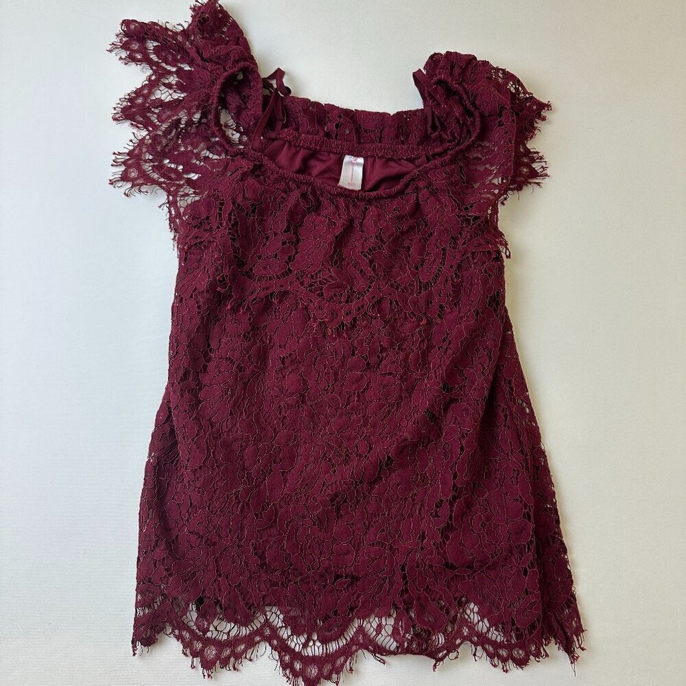 No Boundaries Top Womens Small Lace Off Shoulder Scalloped Lined Boho Cute - Picture 1 of 9